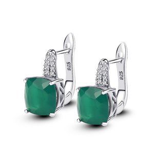 Natural Gemstone Agate Square Earrings | Sterling